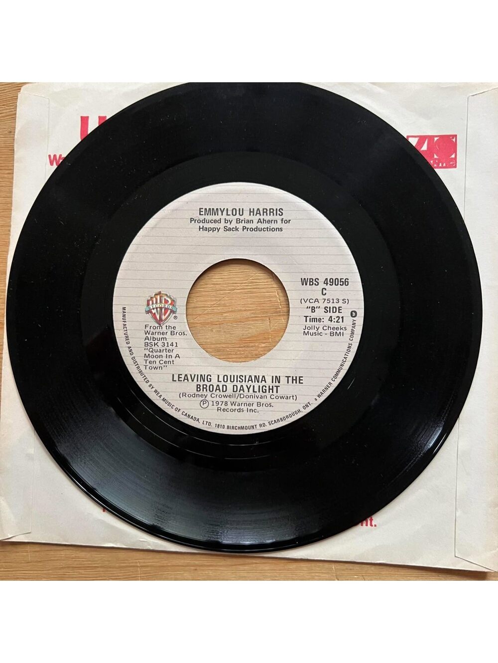 Emmylou Harris - Leaving Louisiana in the Night Broad Daylight 45rpm VG+ R13
